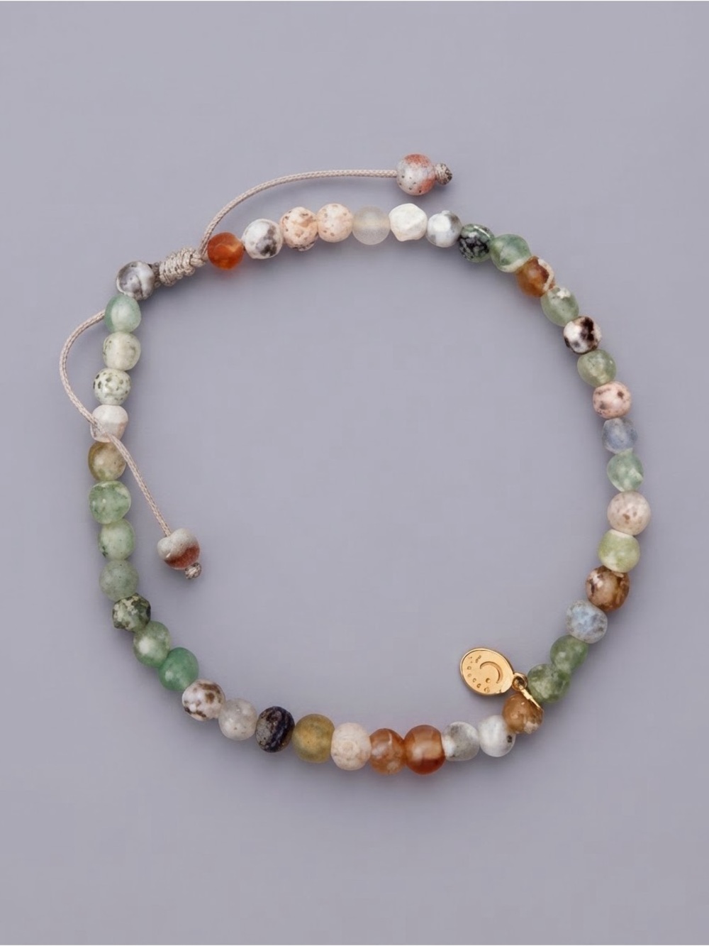 Multi Jasper Agate Gemstone Beaded Macrame Bracelet Celestial Moon Charm
